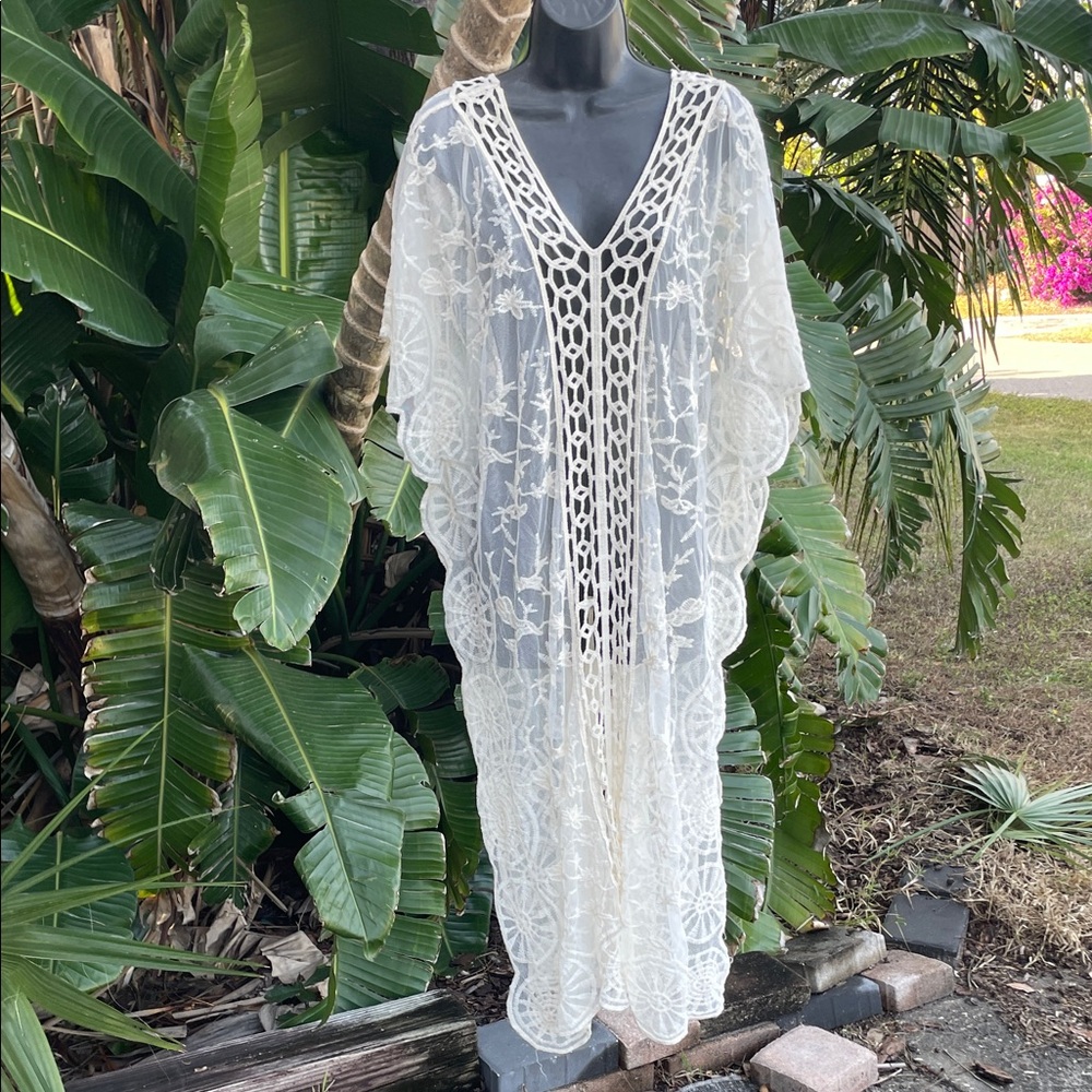 Rebellion cream, lace, and crochet swim cover-up